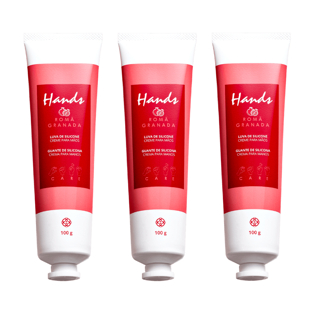 Kit 3 Luvas De Silicone Romã Creme Para As Mãos Hands 100g