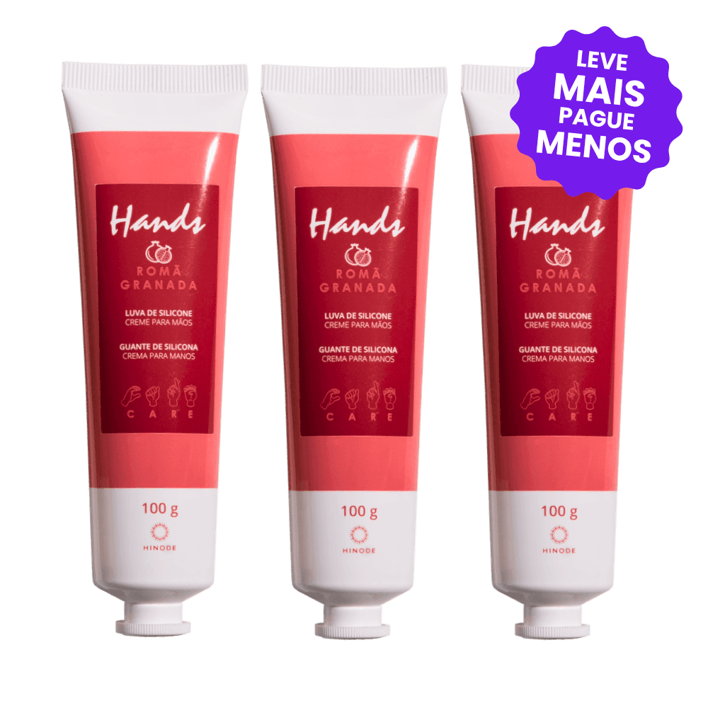 Kit 3 Luvas De Silicone Romã Creme Para As Mãos Hands 100g