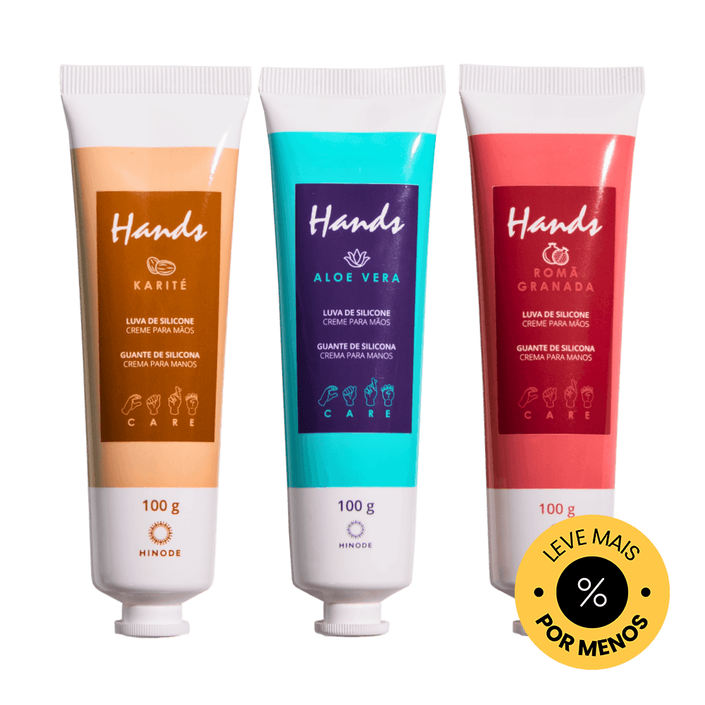 Kit 3 Luvas De Silicone Hands Aloe Vera + Romã + Karité